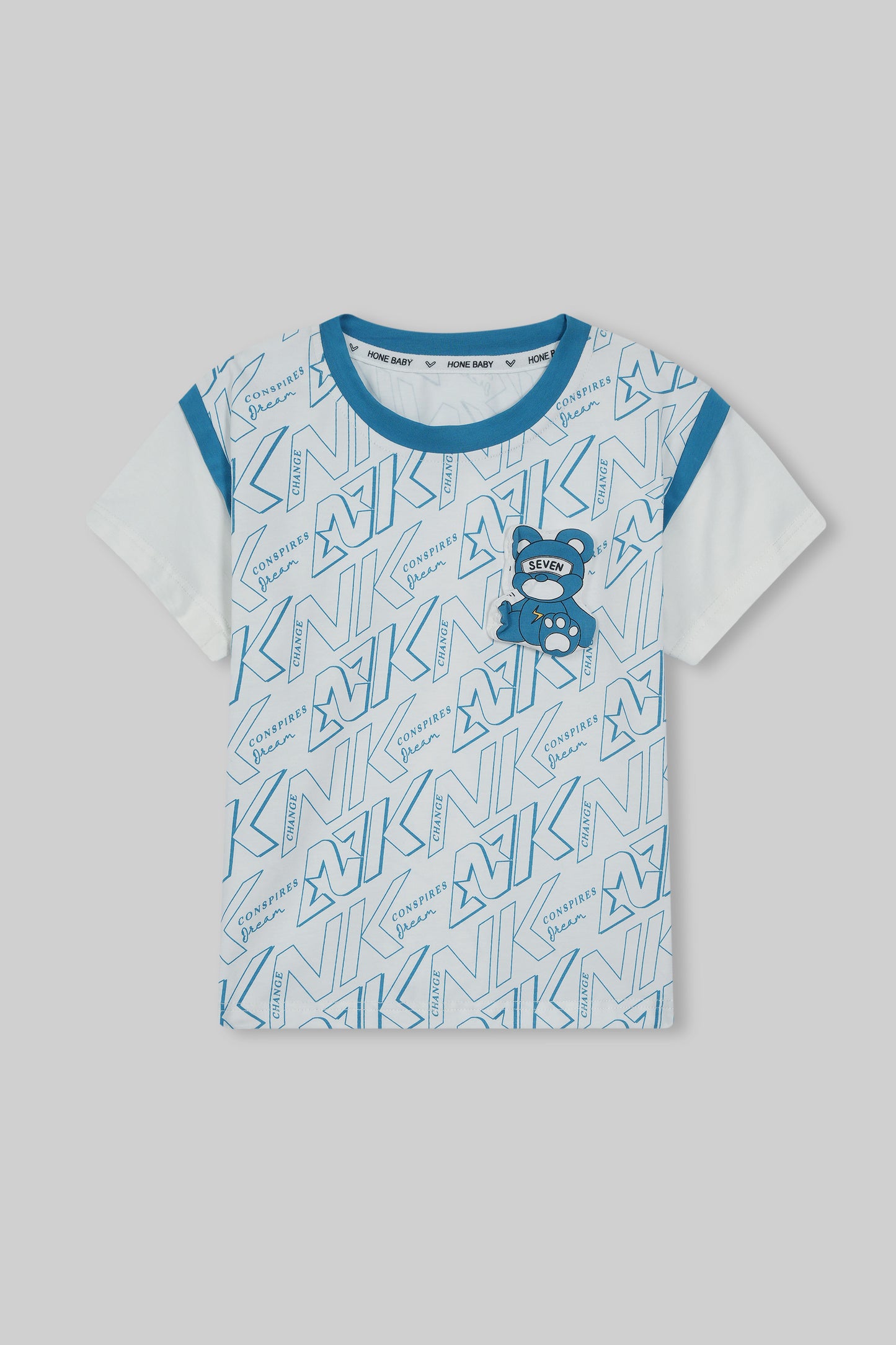 WHITE SLEEVE GRAPHIC TEE WITH COTTON SHORTS