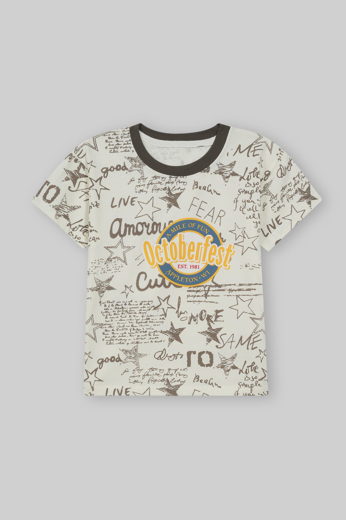 BROWN GRAPHIC TEE WITH COTTON SHORTS