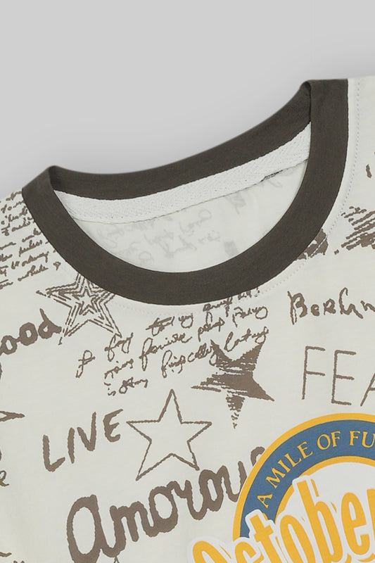 BROWN GRAPHIC TEE WITH COTTON SHORTS