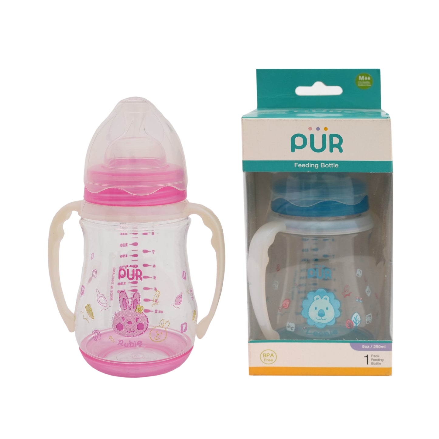 Pur feeding Bottle with Handle 9 oz/250ml (3-6 Months)
