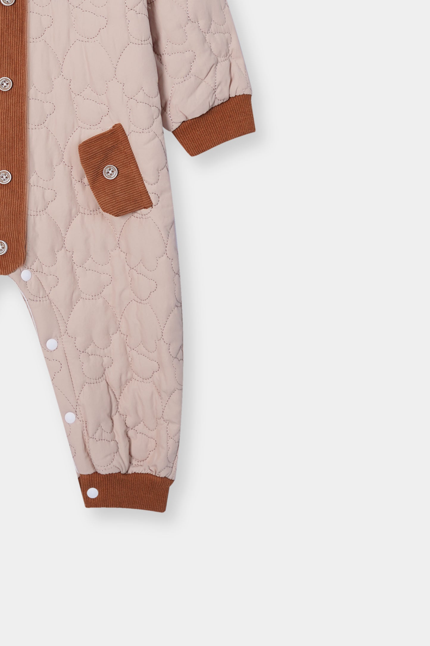 Puffer Jacket (Romper) with Corduroy Collar and Hem Dirty White & Brown