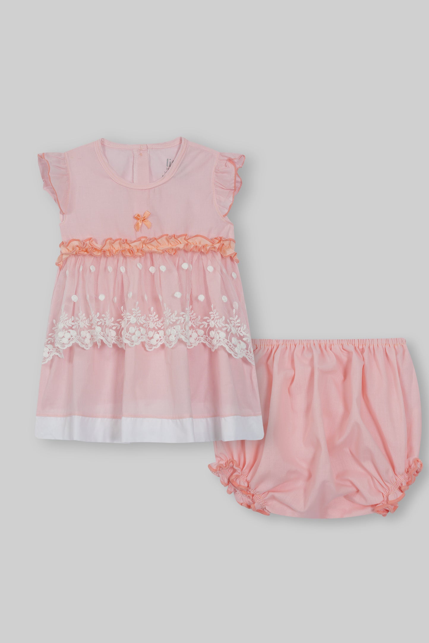 Cotton Frock & Nicker Set (Peach)
