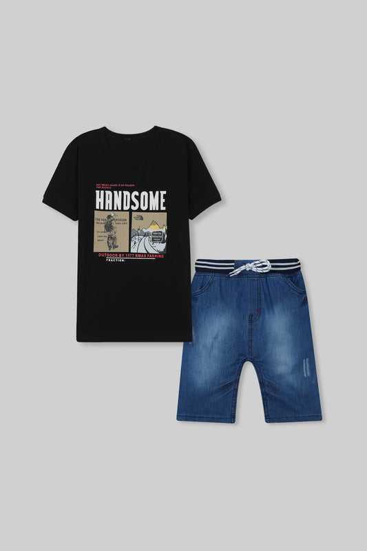 HANDSOME TEE WITH JEANS SHORTS