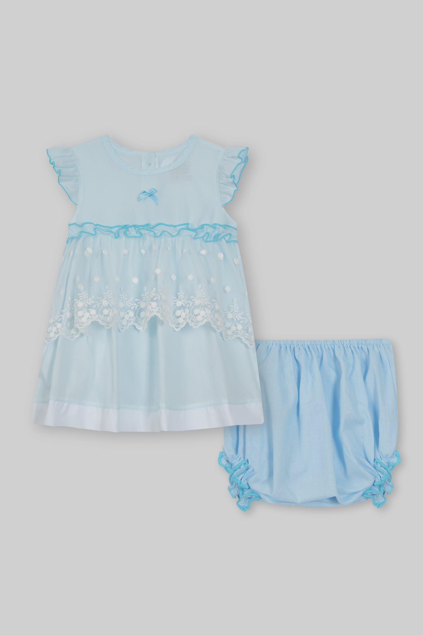 Cotton Frock & Nicker Set (Light Blue)