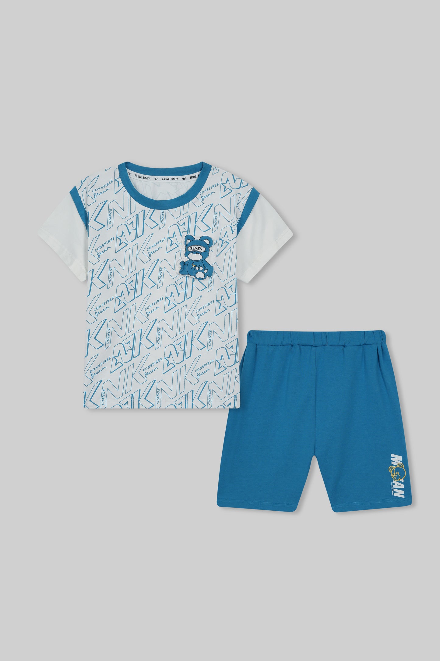 WHITE SLEEVE GRAPHIC TEE WITH COTTON SHORTS