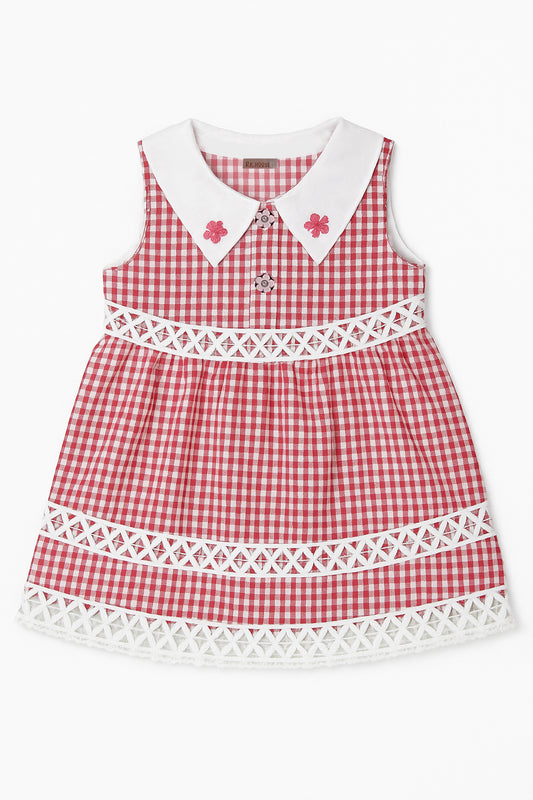 Red & White Checkered Top with Cream Shorts