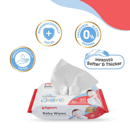 Pigeon 100% Pure Water Softer & Thicker Baby Wipes 30s