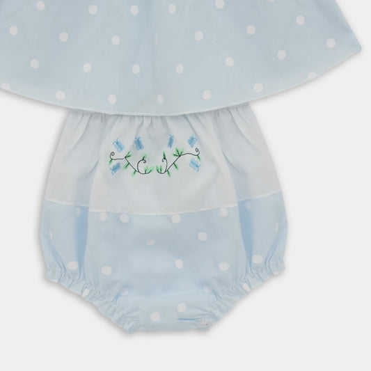 Cotton Polka Dots Frock and Nicker Set (Light Blue)