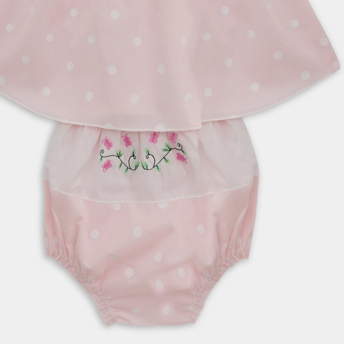 Cotton Polka Dots Frock and Nicker Set (Pink)