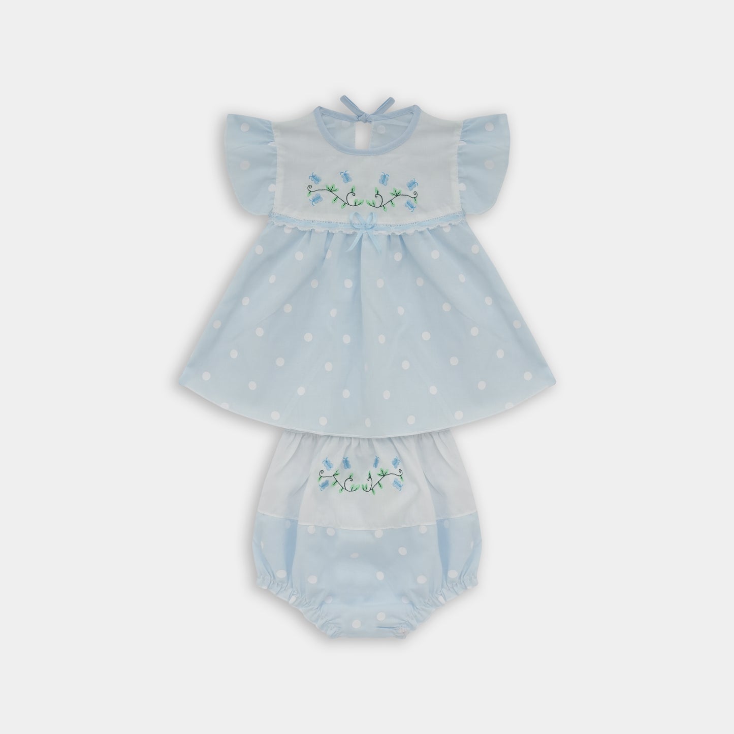 Cotton Polka Dots Frock and Nicker Set (Light Blue)