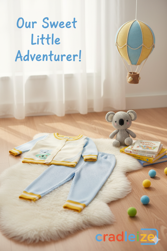 Off White & Sky Blue Sweater & Trouser Set