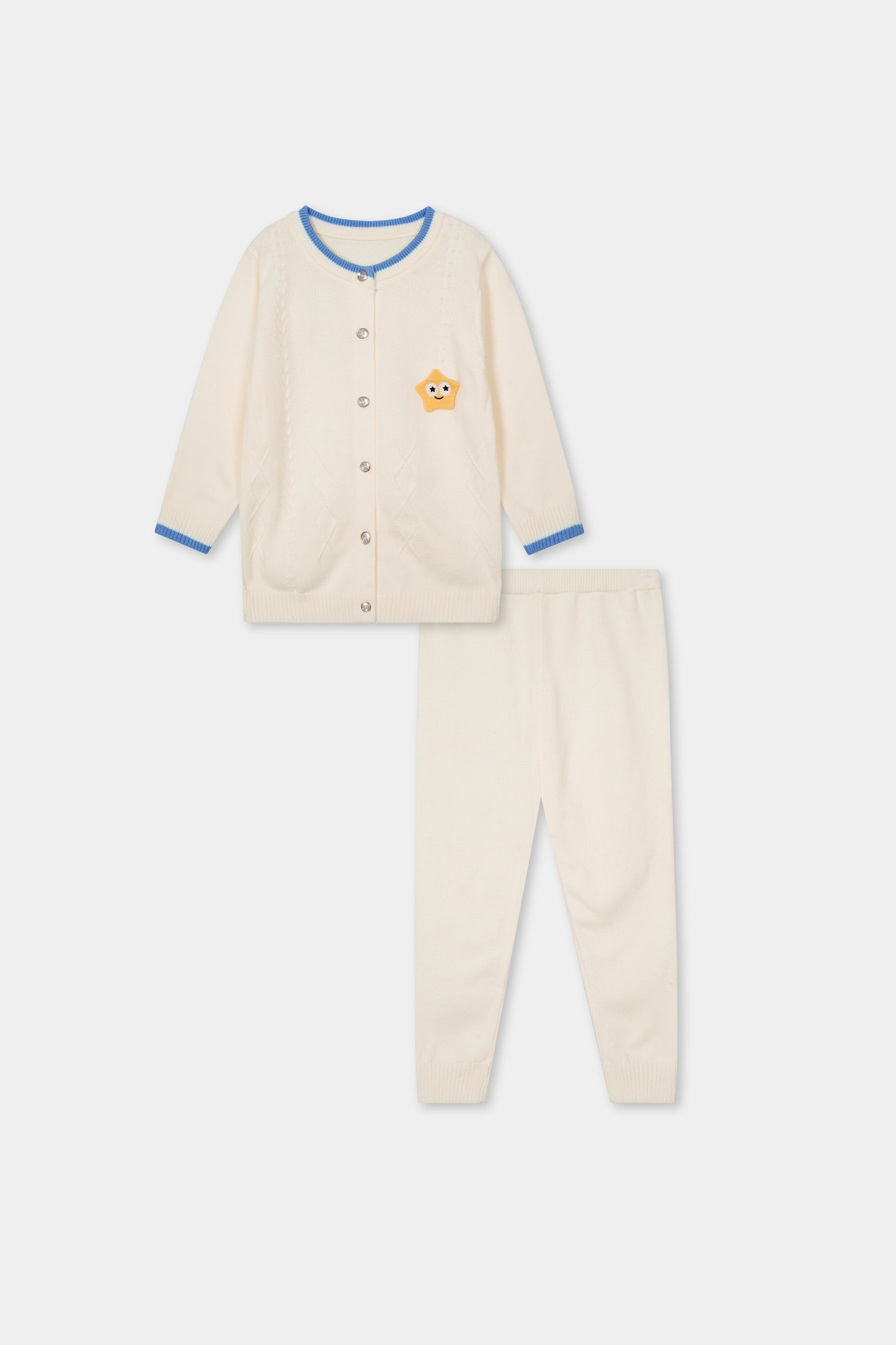 Cream & Blue Sweater & Trouser Set