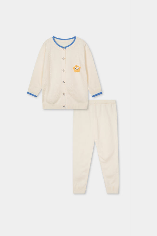 Cream & Blue Sweater & Trouser Set
