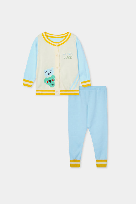 Off White & Sky Blue Sweater & Trouser Set