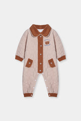 Puffer Jacket (Romper) with Corduroy Collar and Hem Dirty White & Brown