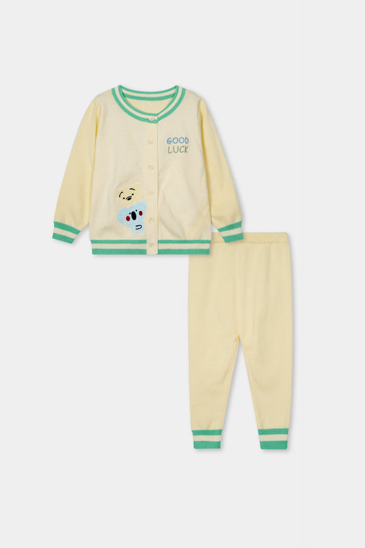 Cream & Green Sweater & Trouser Set