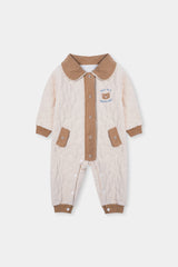 Puffer Jacket (Romper) with Corduroy Collar and Hem Color Beige and Brown