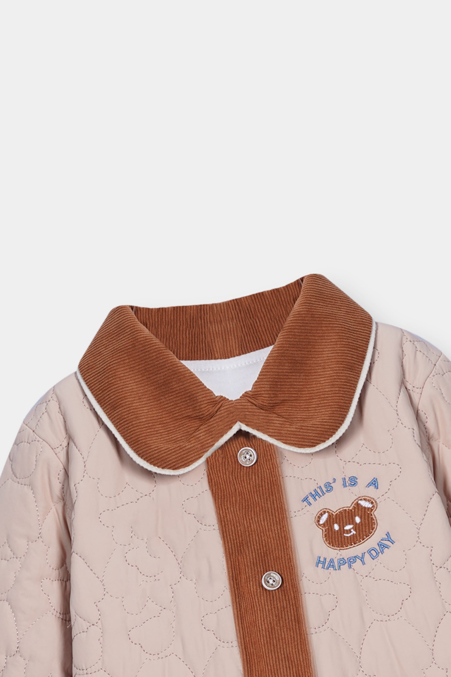 Puffer Jacket (Romper) with Corduroy Collar and Hem Dirty White & Brown