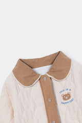 Puffer Jacket (Romper) with Corduroy Collar and Hem Color Beige and Brown