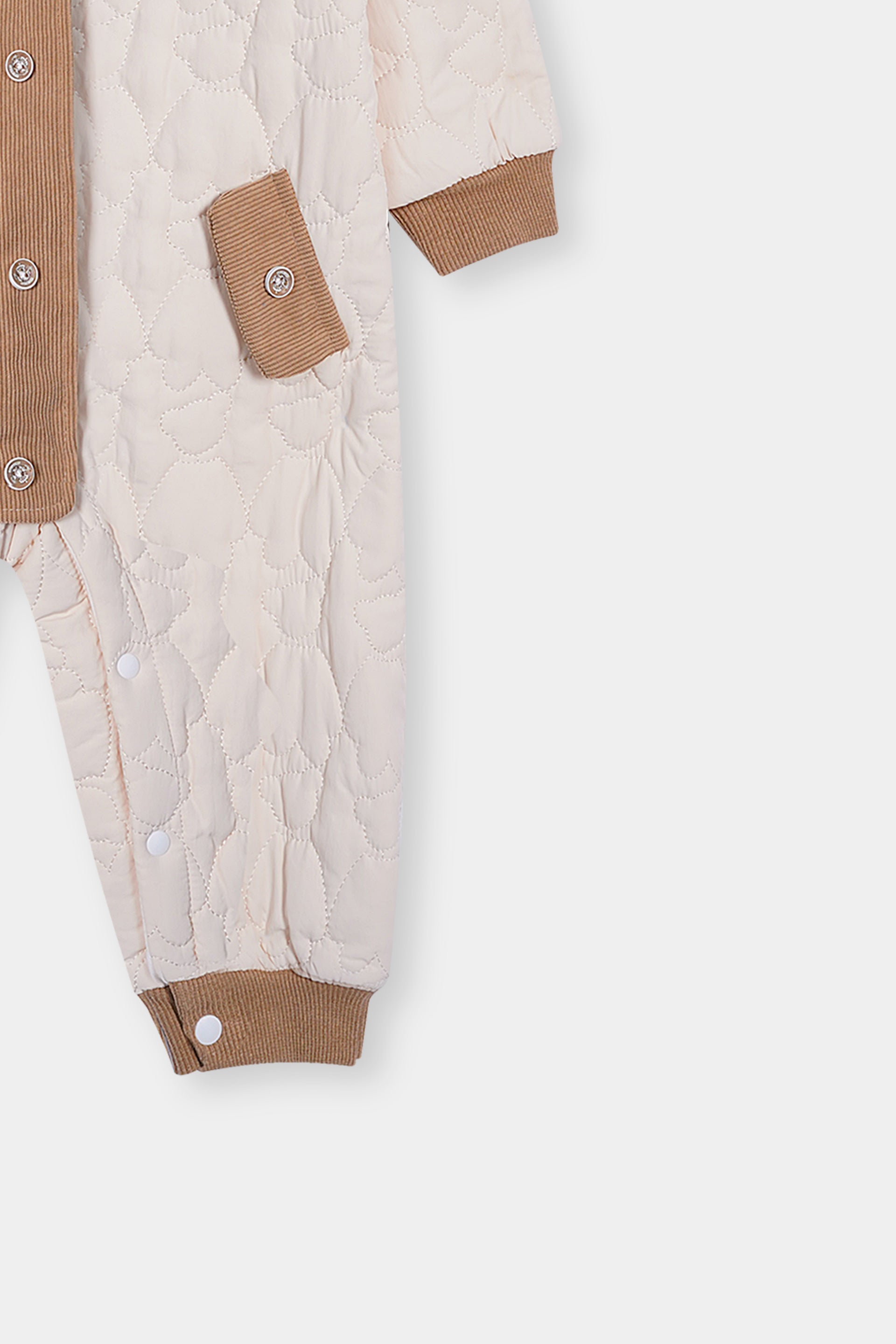 Puffer Jacket (Romper) with Corduroy Collar and Hem Color Beige and Brown