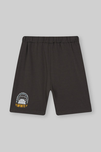 BROWN GRAPHIC TEE WITH COTTON SHORTS