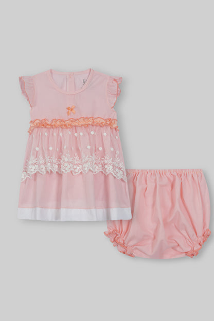 Cotton Frock & Nicker Set (Peach)