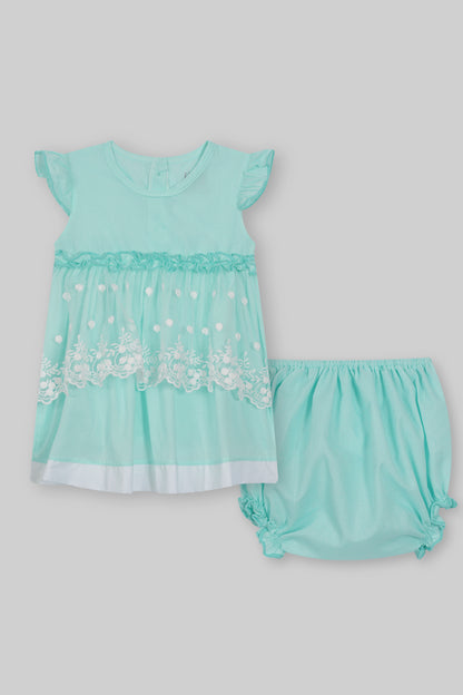 Cotton Frock & Nicker Set (Sea Green)