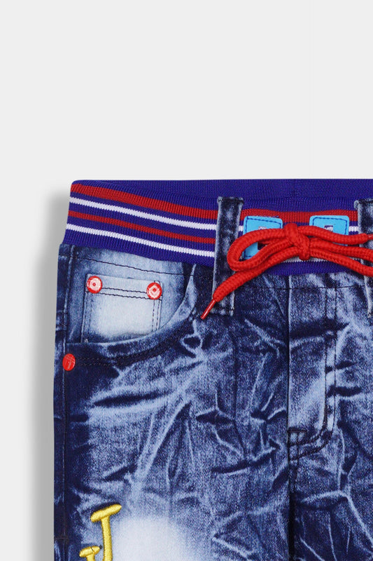 Boys Imported Adjustable Stretch Sky Blue Printed Jeans