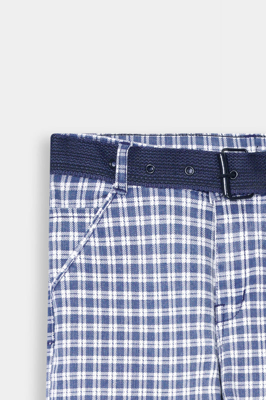 Boys Imported Blue Check Stretch Jeans With Belt