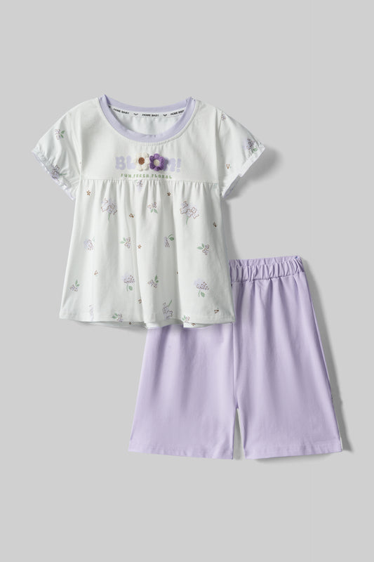 Purple Bloom Frock & Short Set