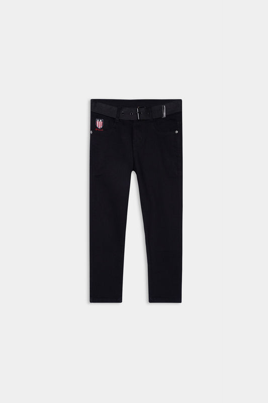 Boys Imported Black Stretch Jeans With Belt