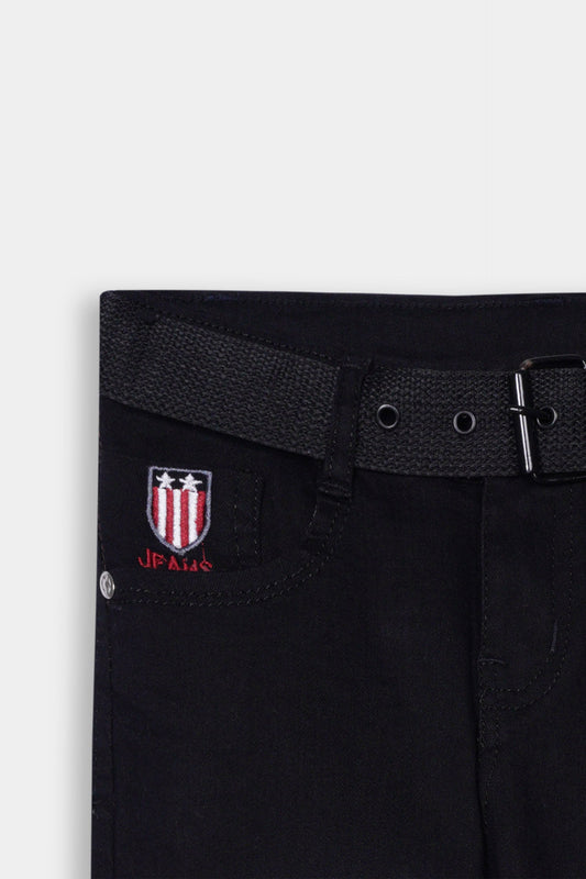 Boys Imported Black Stretch Jeans With Belt
