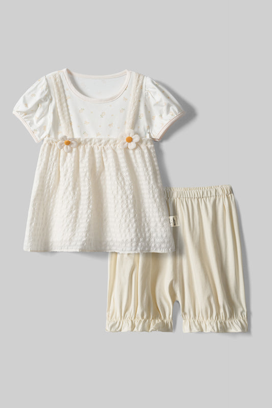 Cream Floral Frock & Short Set