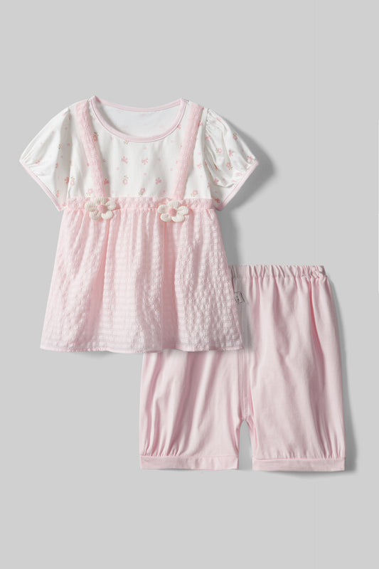 Pink Floral Frock & Short Set