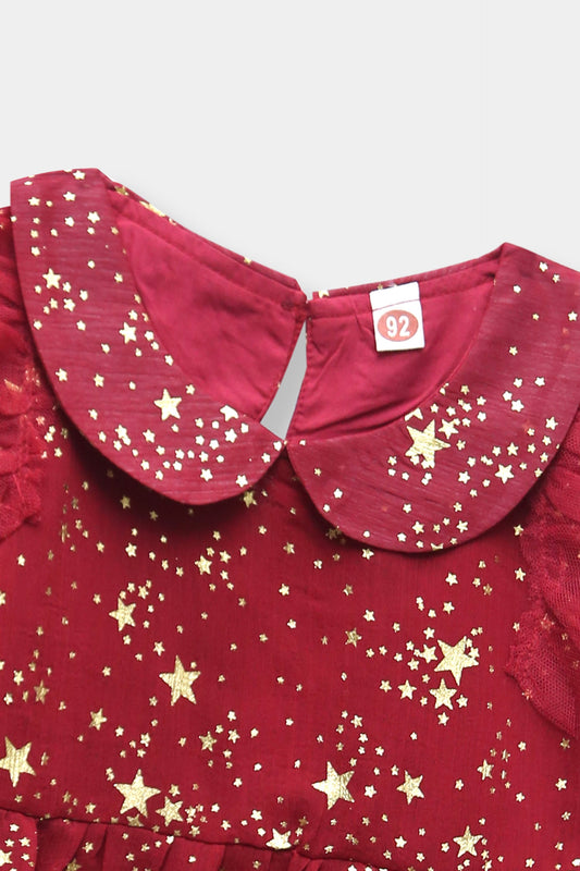 Girls Imported Red Frock With Net