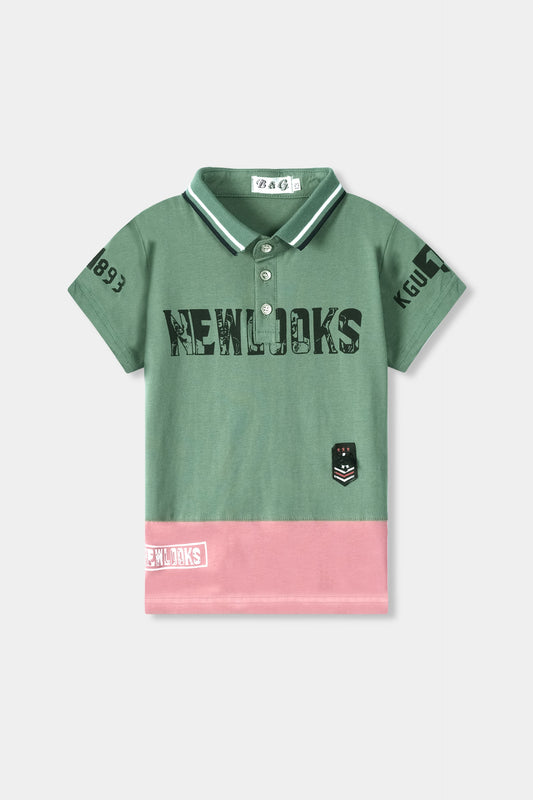 Boys Imported Printed Light Green Short Sleeve Polo Shirt