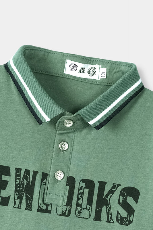 Boys Imported Printed Light Green Short Sleeve Polo Shirt