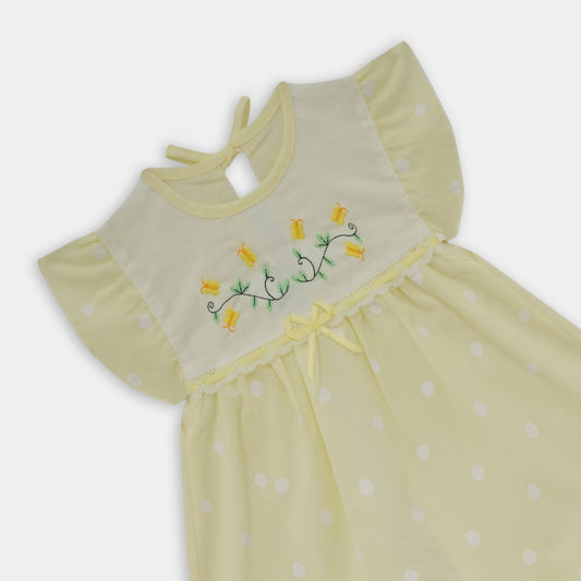Cotton Polka Dots Frock and Nicker Set (Off White)