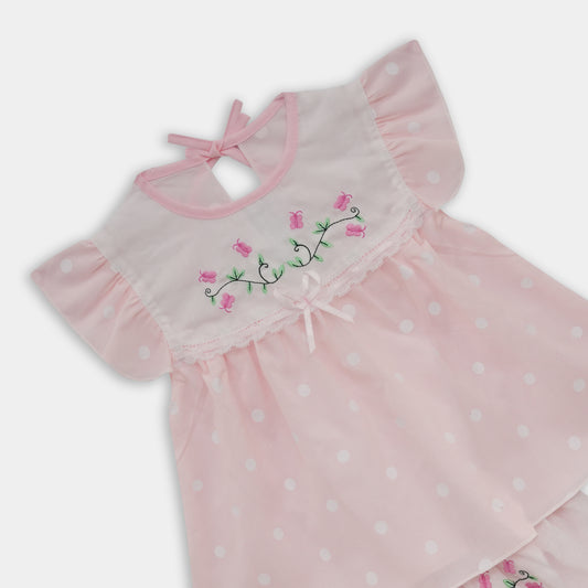 Cotton Polka Dots Frock and Nicker Set (Pink)