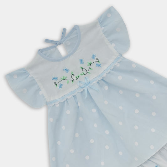 Cotton Polka Dots Frock and Nicker Set (Light Blue)